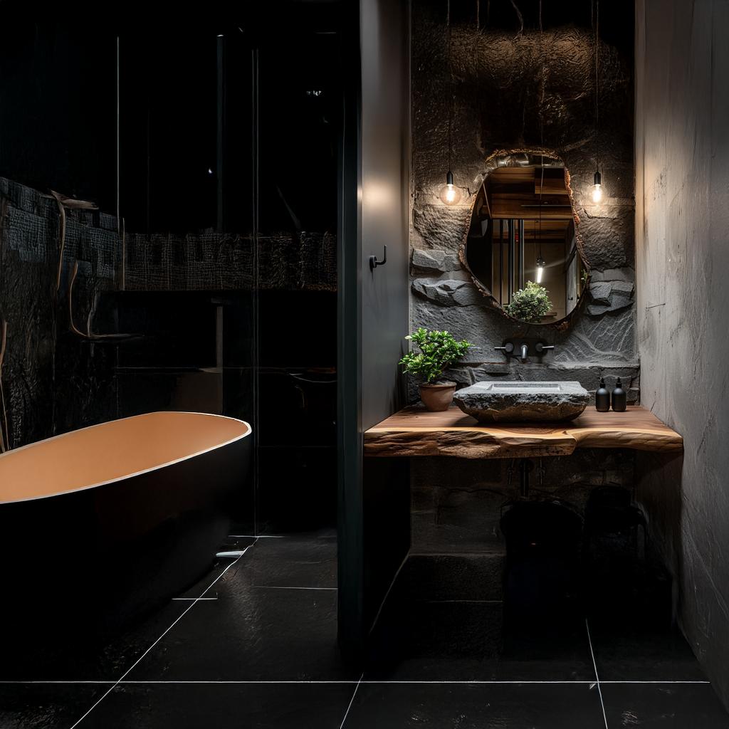Rustic Floating Shelf Vanity Powder Room