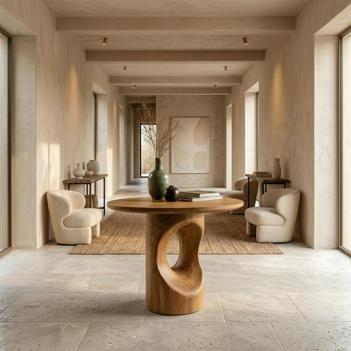 Handcrafted Modern Sculptural Foyer Table For Pedestal Entryway Table