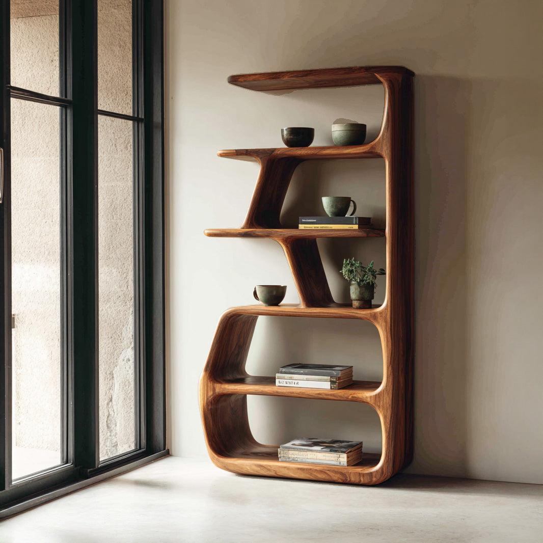 Rustic Wooden Standing Shelf, Compact Tiered Storage Organizer, Farmhouse Style Bookcase Rack for Apartment
