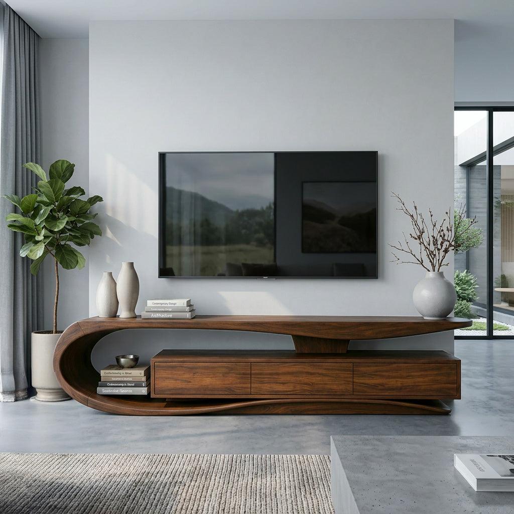Organic Rounded Wooden TV Console For Living Room Furniture