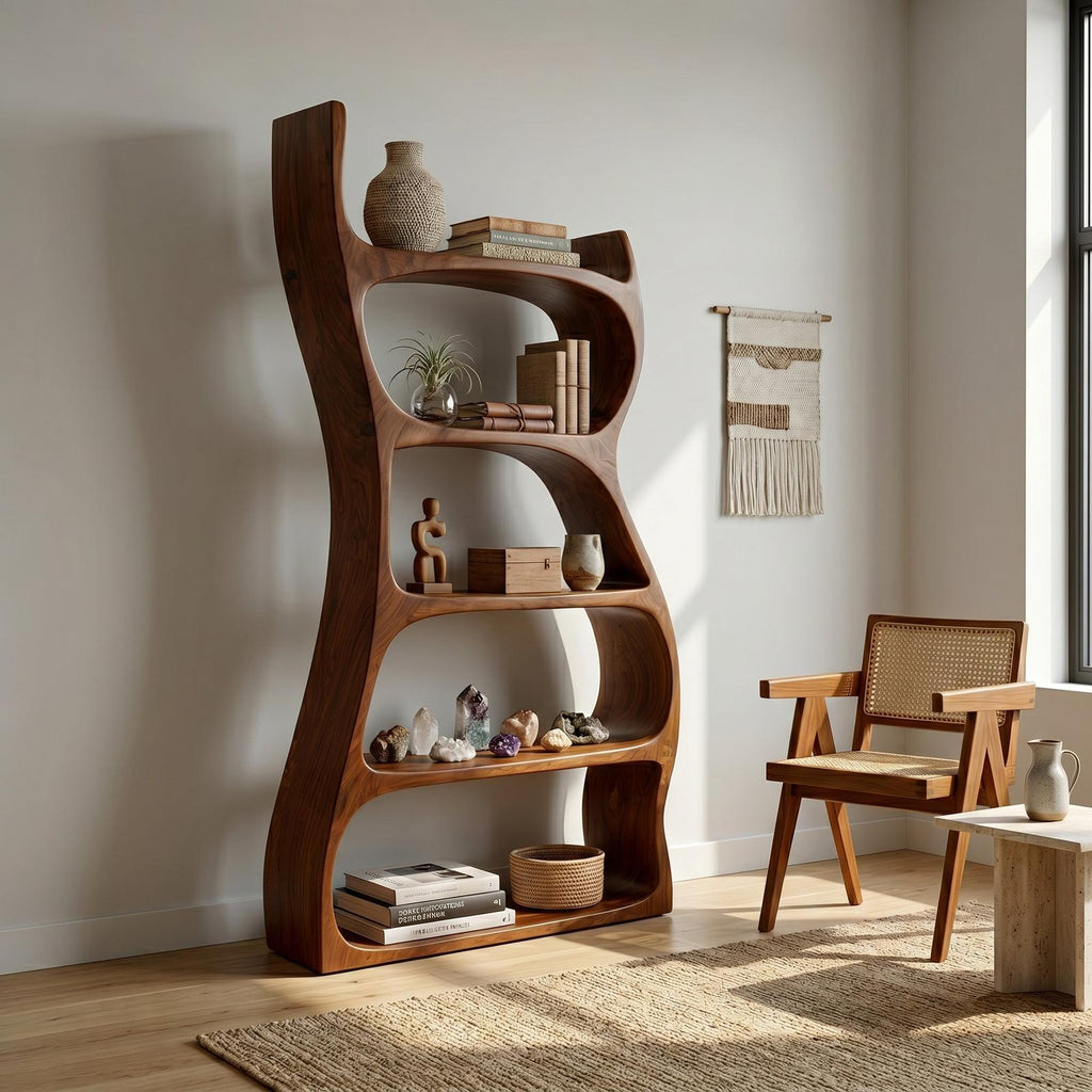 Elegant Natural Wood Standing Shelf, Tiered Entryway Display Organizer, Modern Timber Bookcase Storage Rack