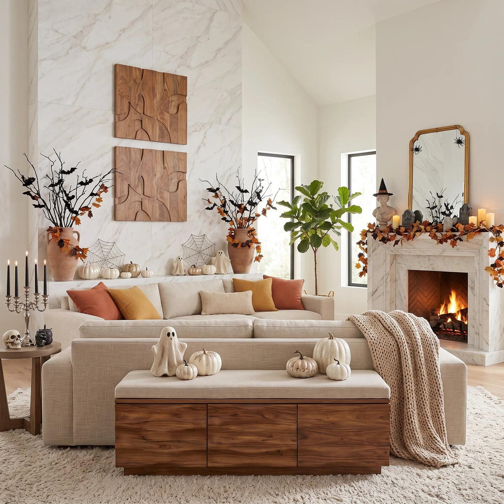 Modern Wave Storage Bench Cushion For Halloween Fall Decor