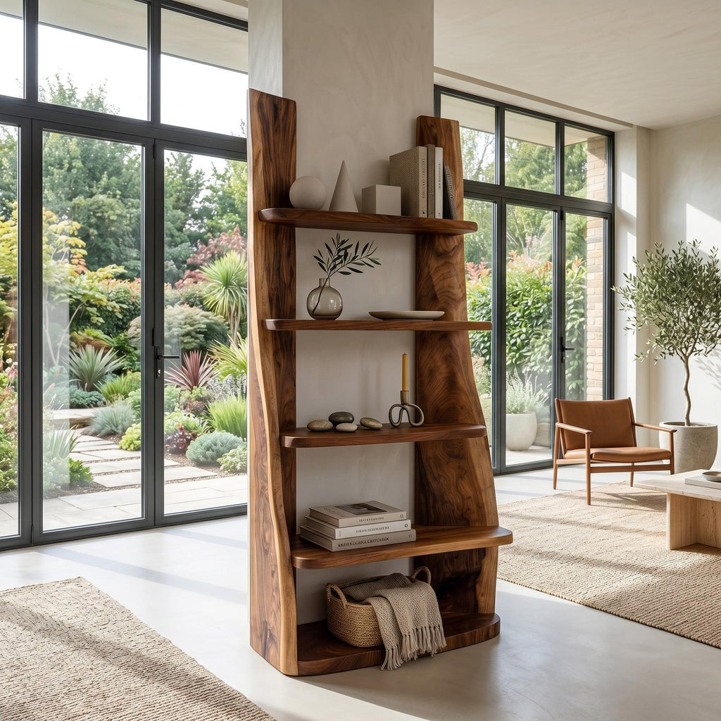 Mid-Century Wooden Bookshelf, Retro Timber Storage Display Shelving Rack for Apartment Living Room