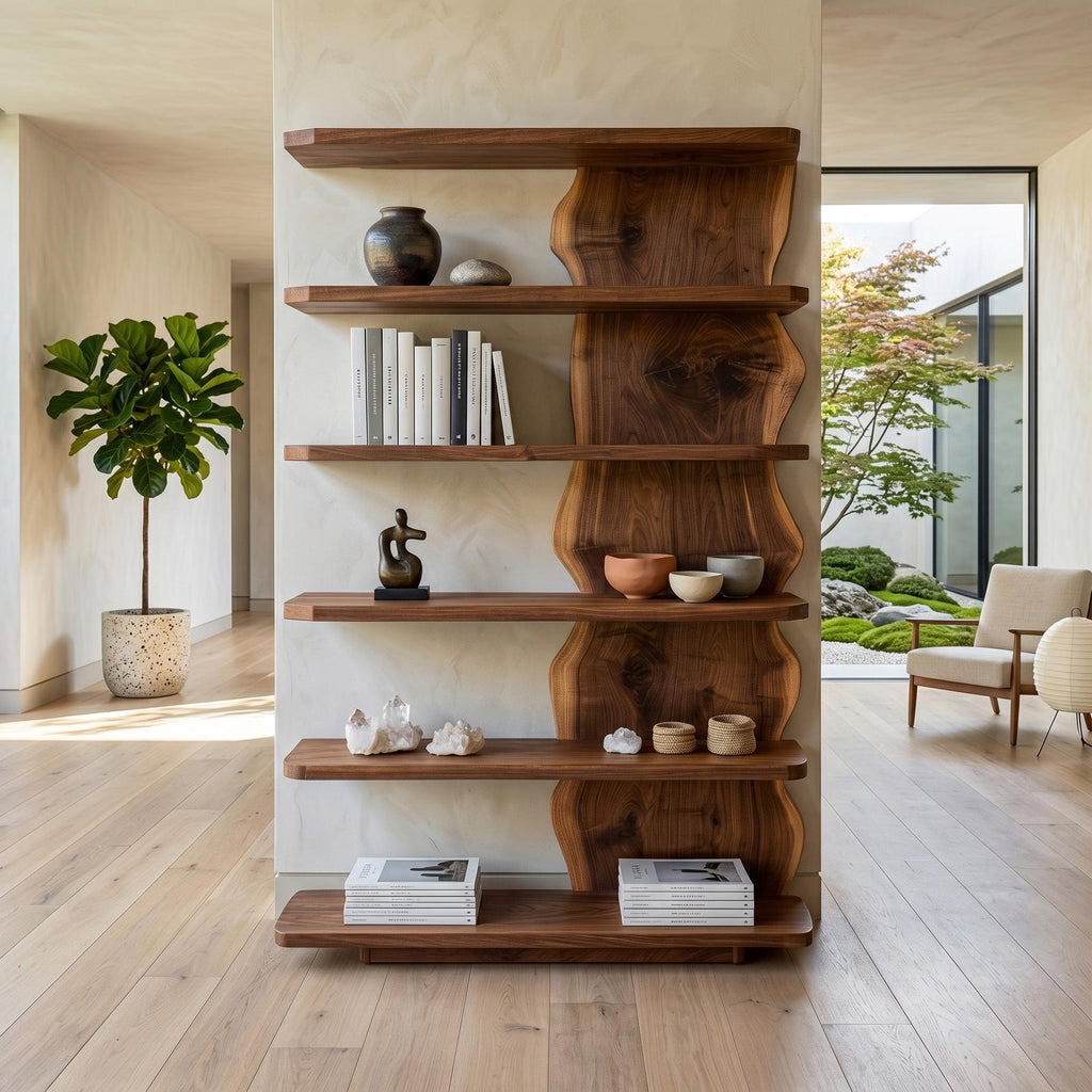 Scandinavian Natural Wood Corner Standing Shelf, Nordic Tiered Bookcase Display Organizer for Small Spaces