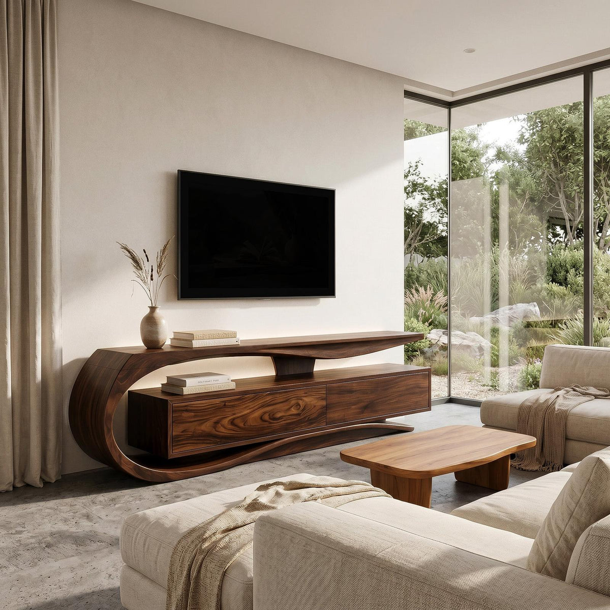 Luxury Curved Wooden TV Console For Interiors