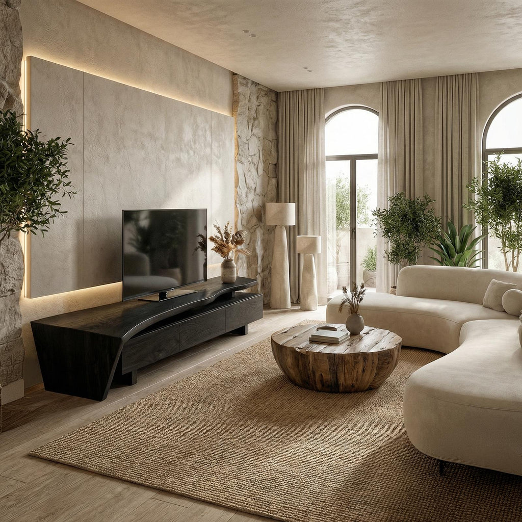 Sculptural Rustic TV Cabinet Solid Wood Living Room