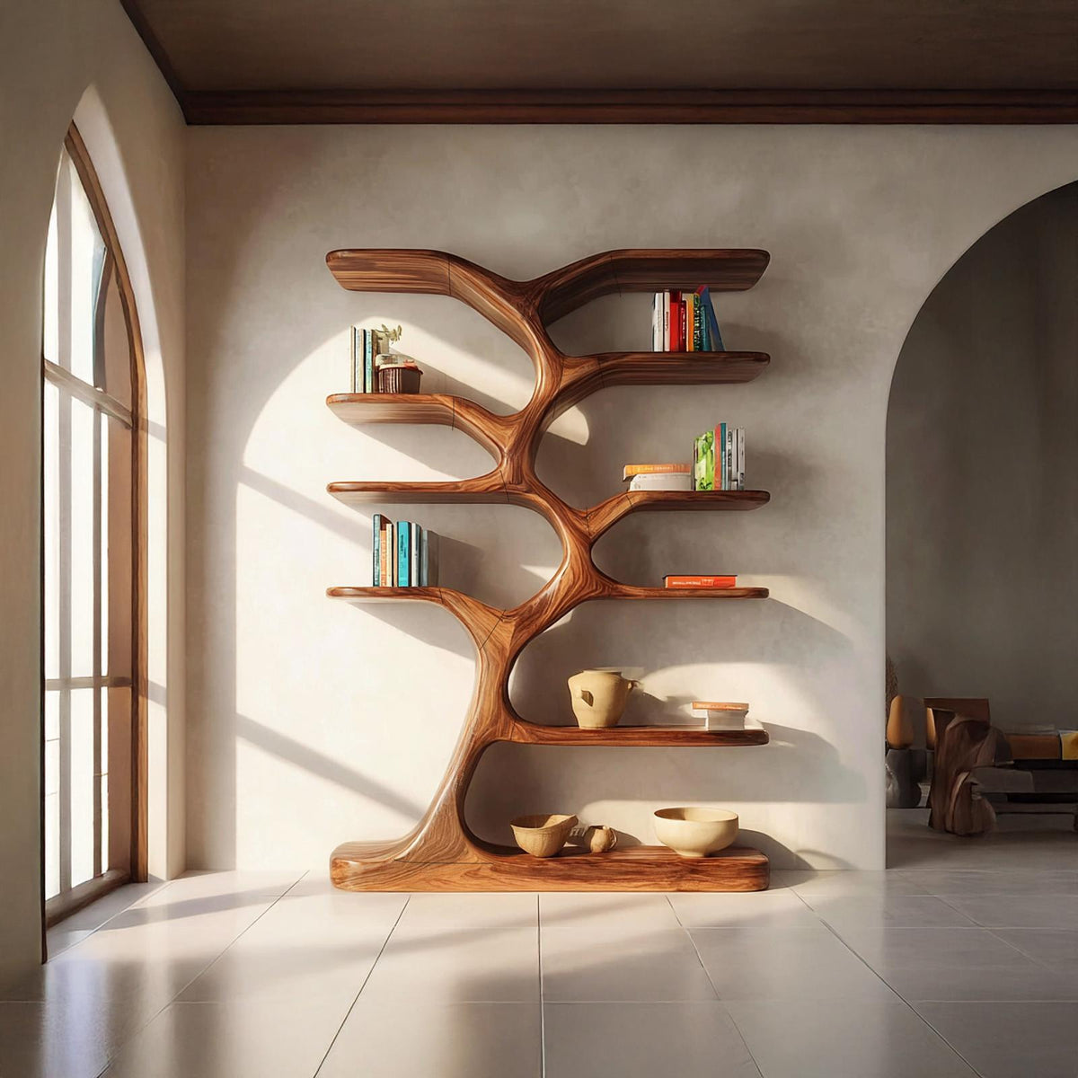 Entryway Bookshelf Natural Wood Modern Decor Gift