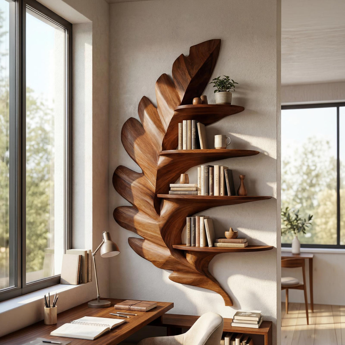 Contemporary Floating Wall Shelf, Handcrafted Minimalist Solid Wood Entrance Storage Organizer & Display Rack