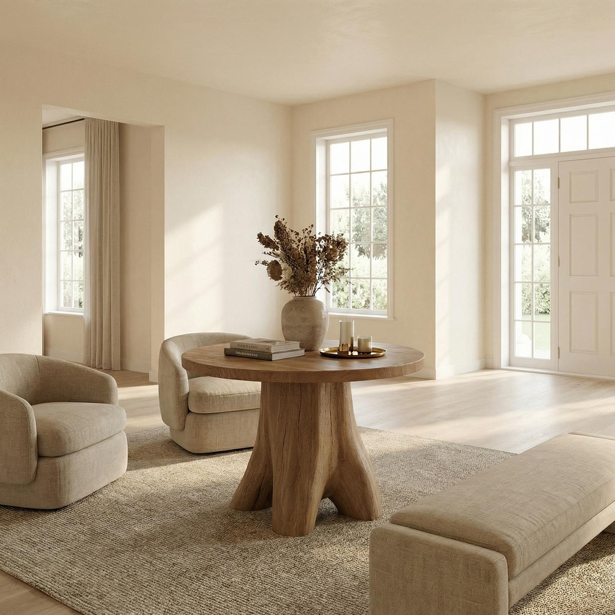 Modern Sculptural Foyer Table, Solid Wood Pedestal Entryway Accent Table for Living Room