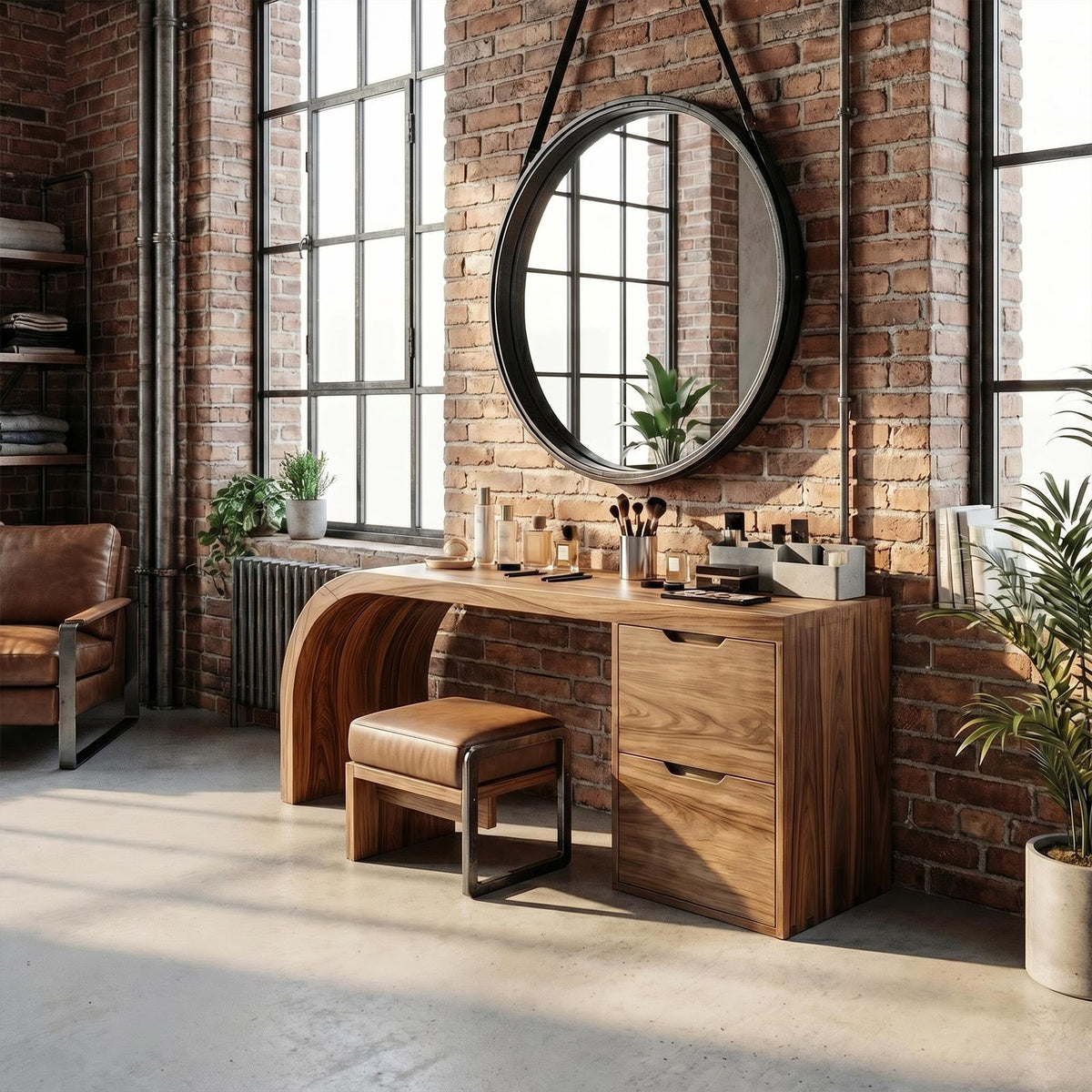 Spry Interior Industrial Vanity Table, Solid Wood Makeup Dressing Desk with Storage for Bedroom & Home Office, SILDTTRMV009