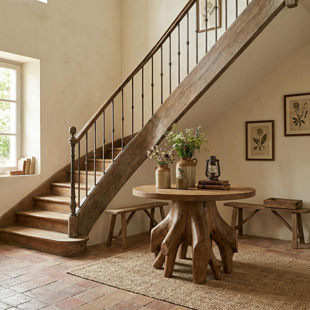 Organic Sculptural Foyer Table, Solid Wood Round Entryway Accent Table for Living Room