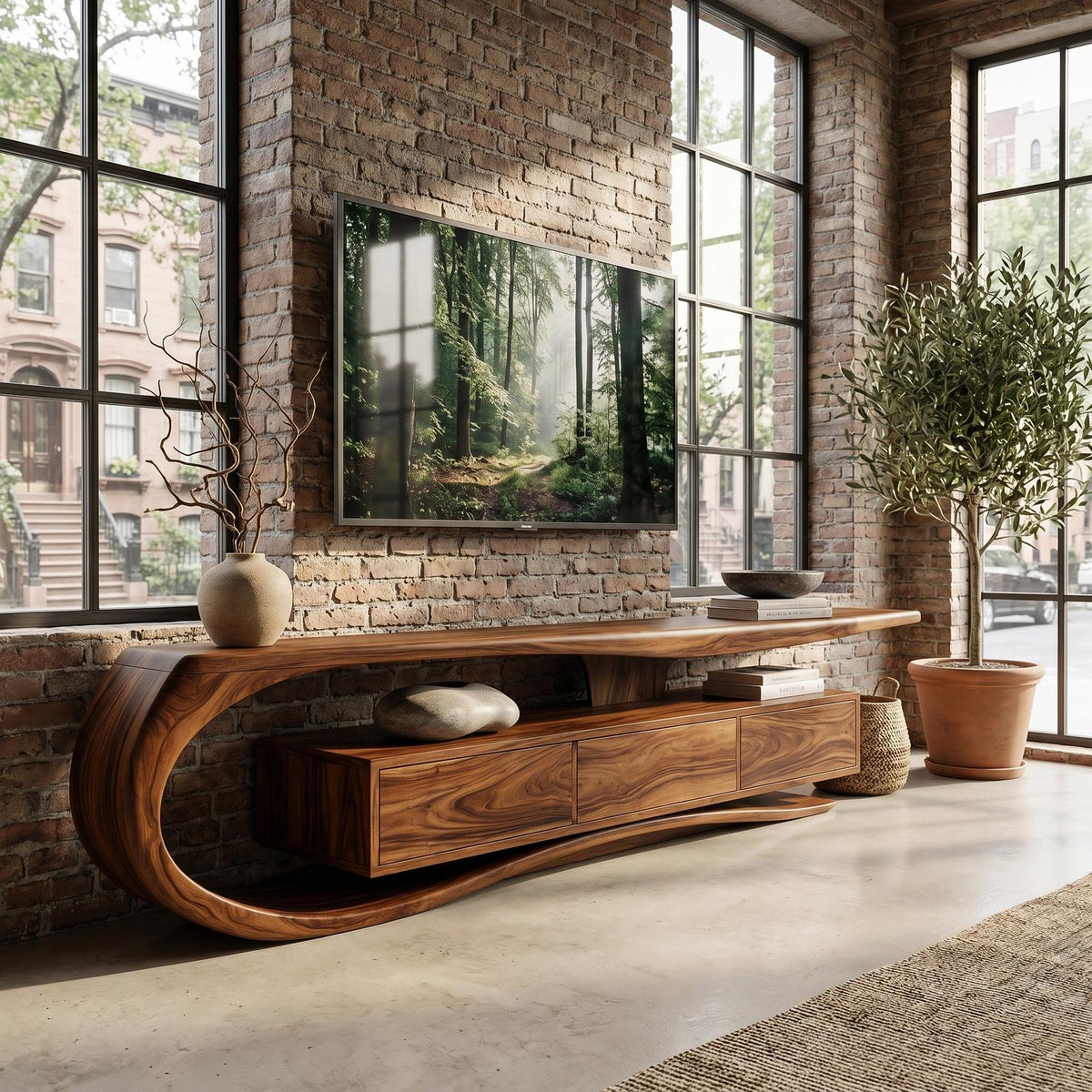 Minimalist Curved TV Console For Living Room