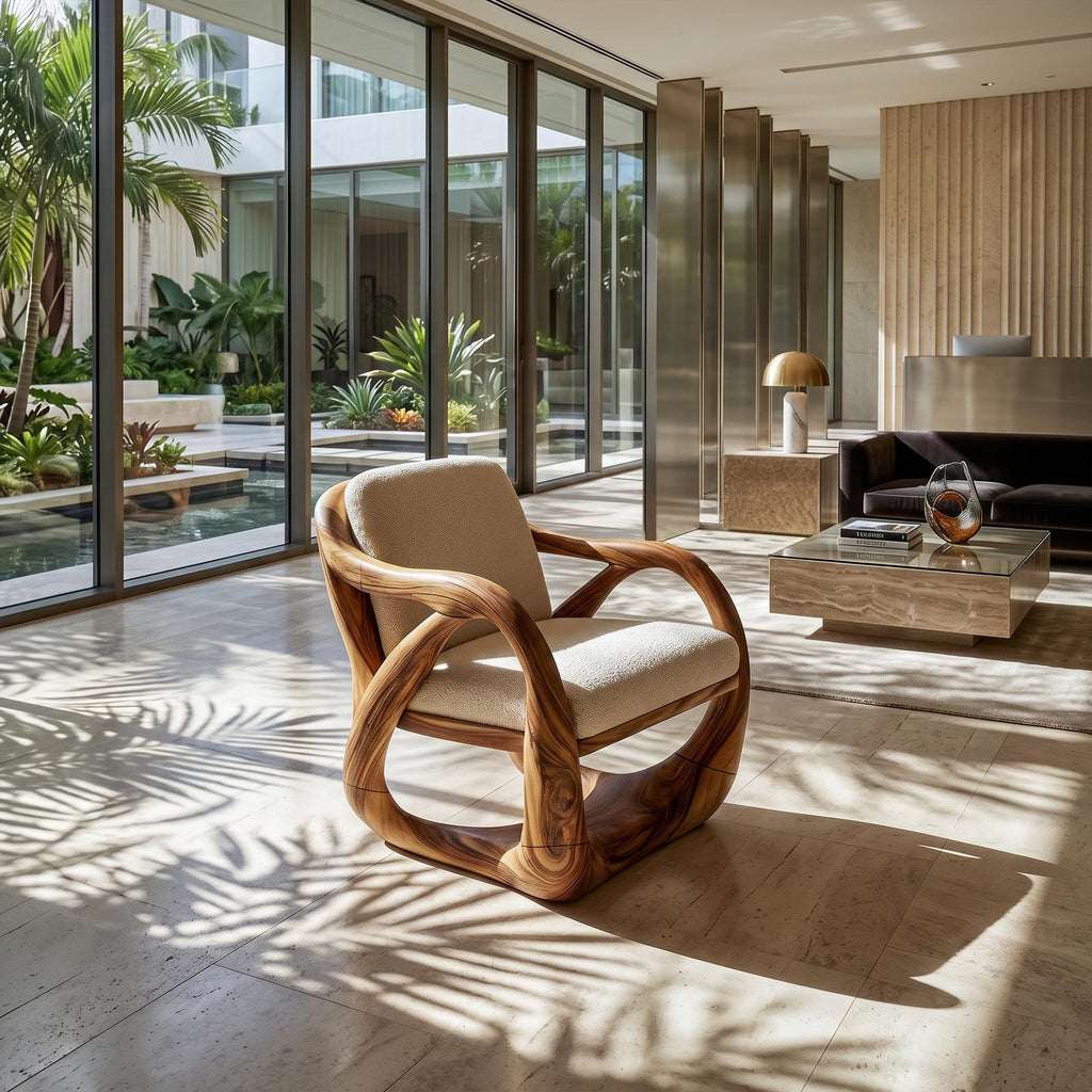 Sculpted Walnut Lounge Chair in a Grand Luxury Living Space SILDTTRCHR021