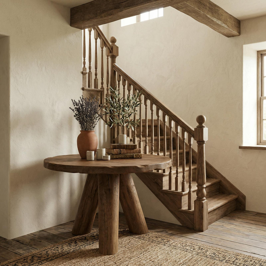 Rustic Foyer Table, Solid Wood Entryway Table, Handcrafted Pedestal Accent Table for Living Room