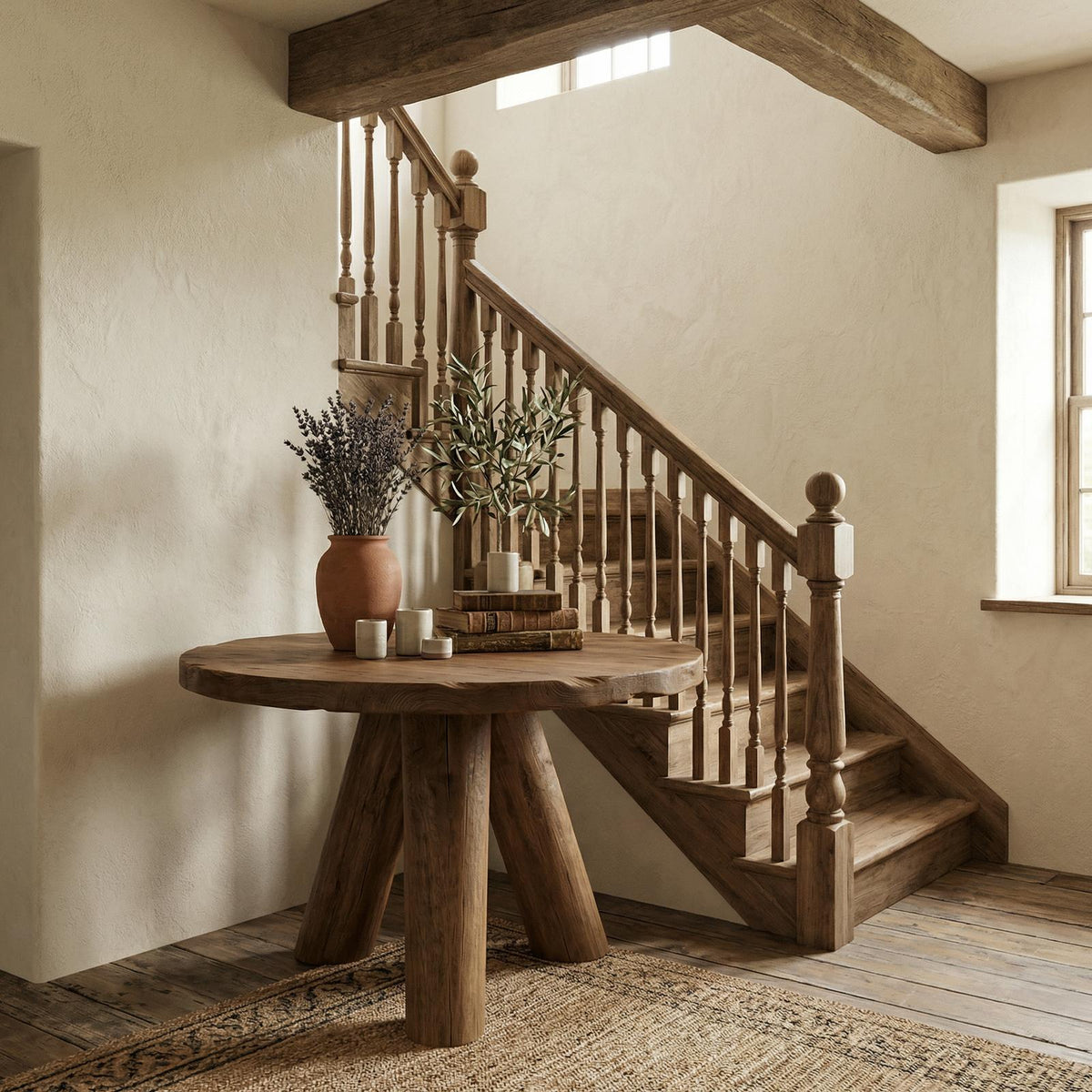 Rustic Foyer Table, Solid Wood Entryway Table, Handcrafted Pedestal Accent Table for Living Room