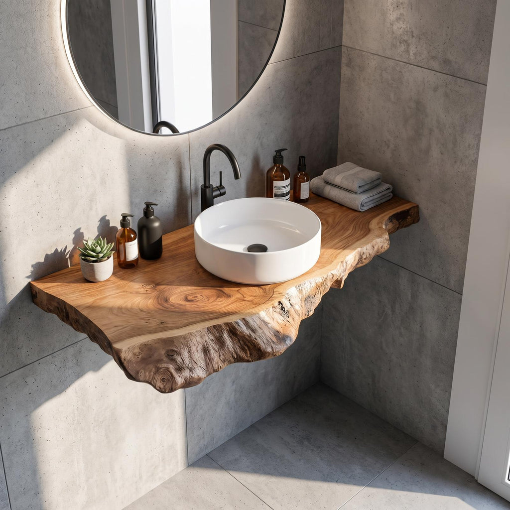 Farmhouse Bathroom Vanity, Handcrafted Solid Wood Sink Stand with Open Storage Shelf for Rustic Bathroom Remodel
