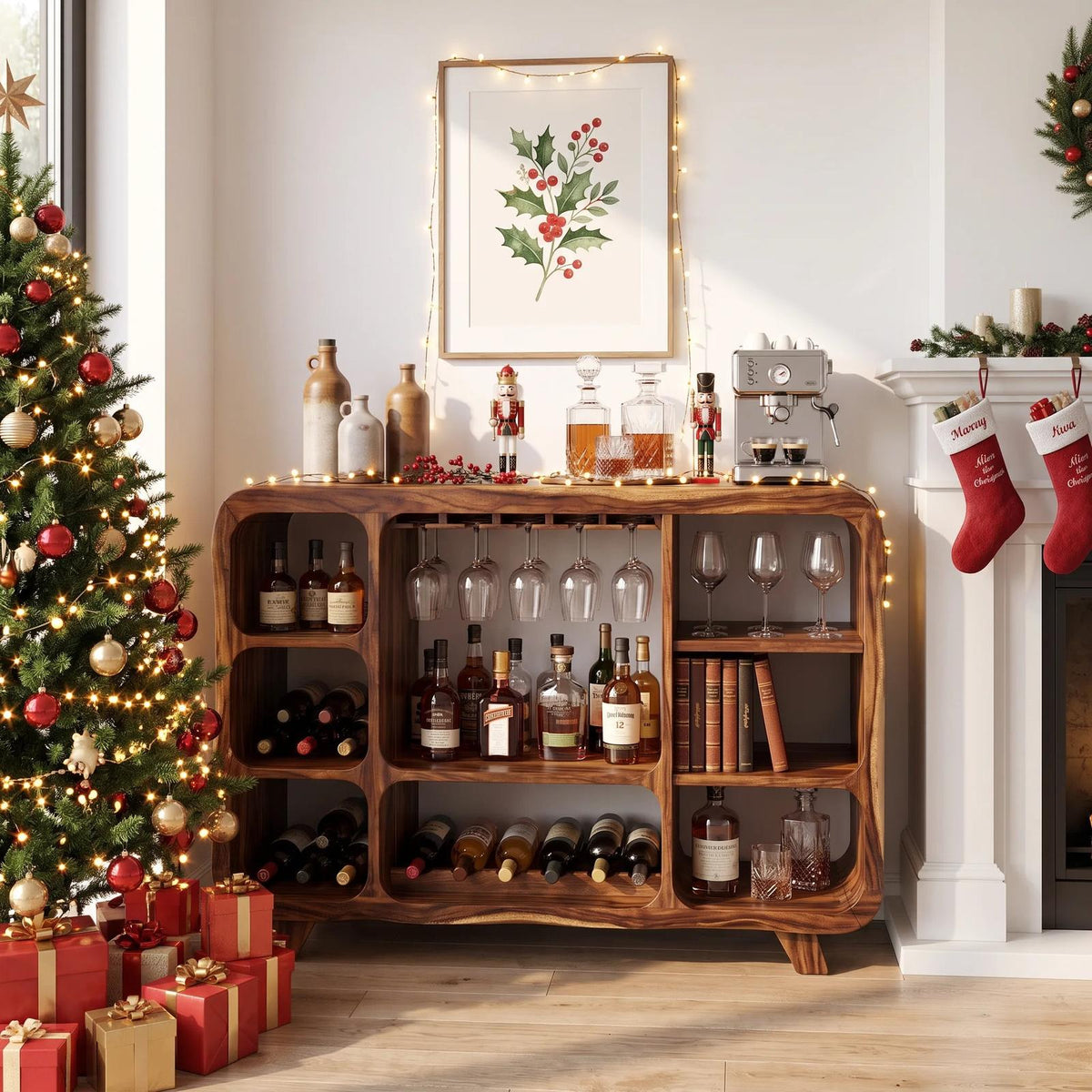 Organic Modern Christmas Wine Cabinet Poolside Living Room