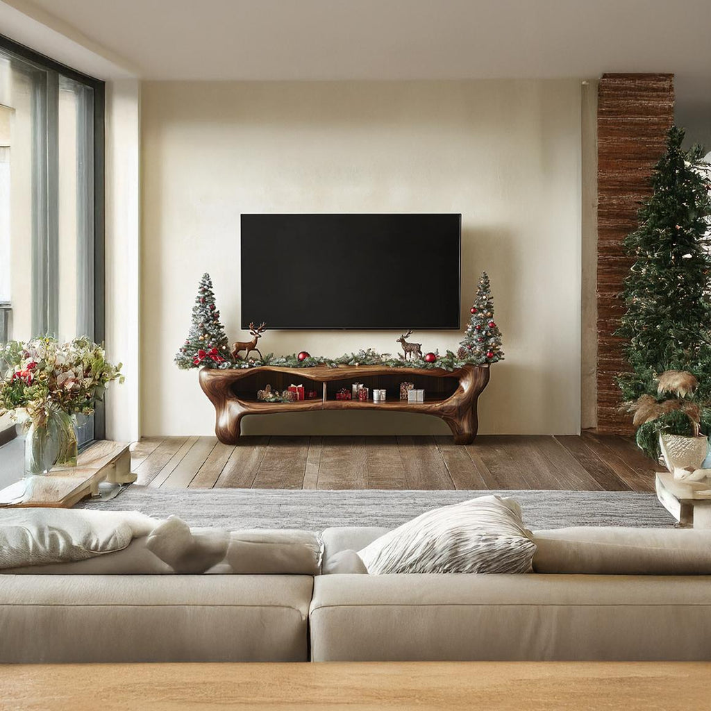 Rustic Wooden TV Cabinet, Solid Wood Media Console Storage Credenza, Farmhouse Television Stand for Living Room