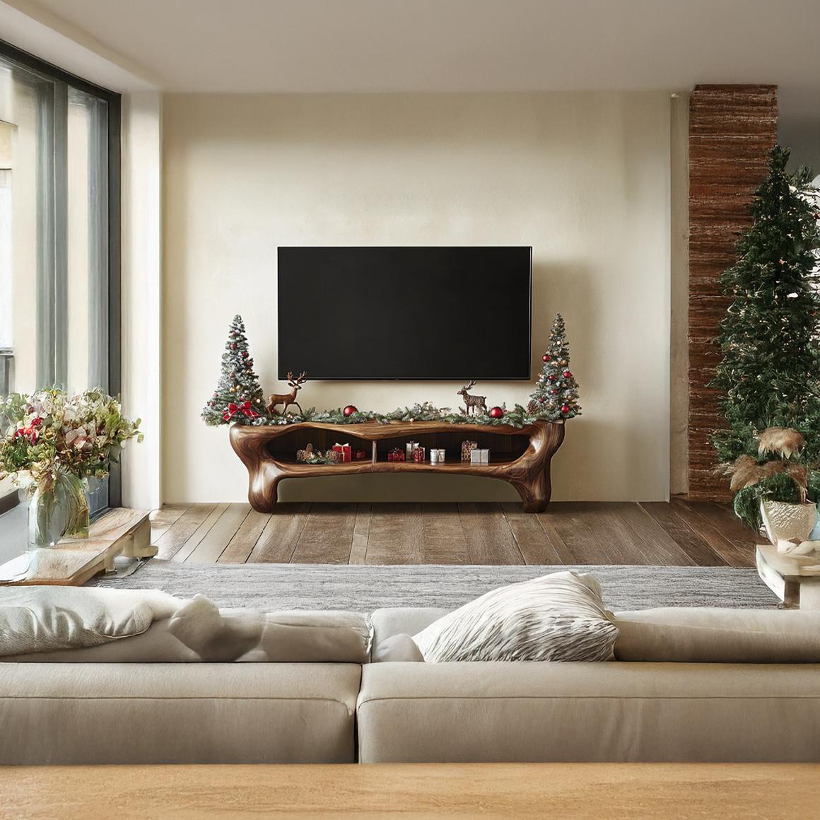 Rustic Wooden TV Cabinet, Solid Wood Media Console Storage Credenza, Farmhouse Television Stand for Living Room