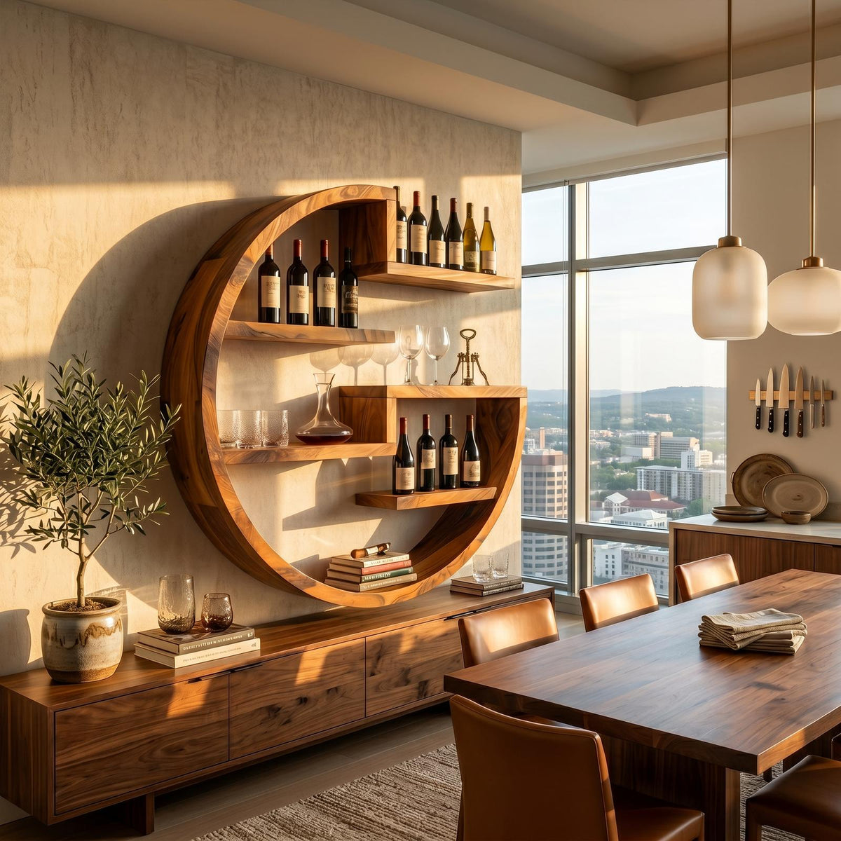 Farmhouse Wall Wine Holder, Rustic Wood Floating Bottle Storage Rack & Organizer for Home Bar Accent Wall