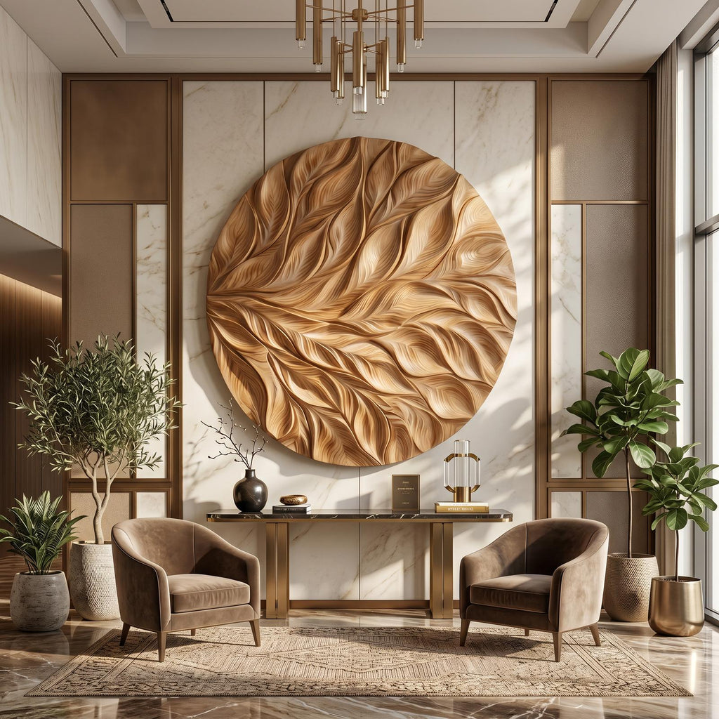 Coastal Wall Art with Flowing Leaf Design, Carved Wood Foliage Wall Decor Panel for Hallway