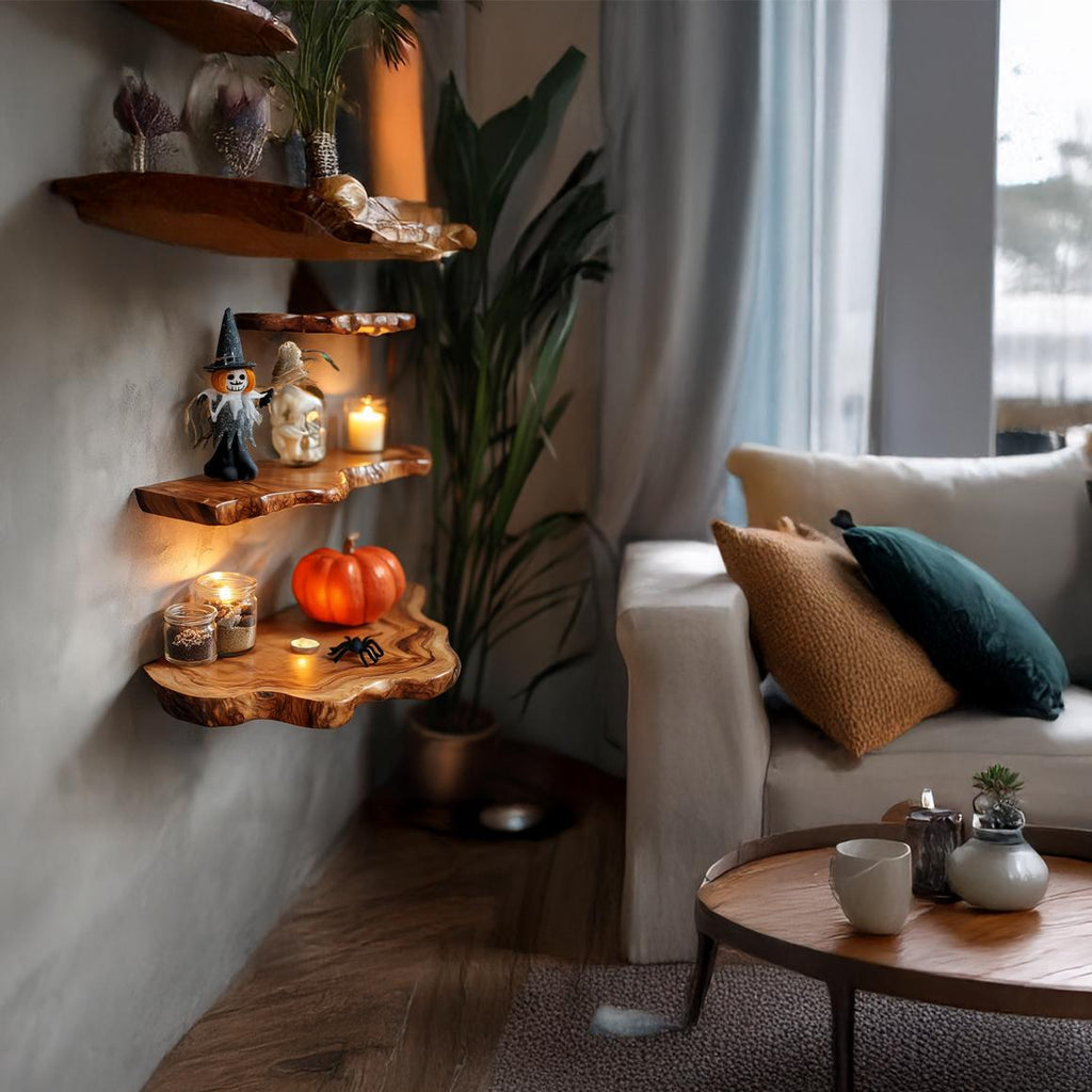 Rustic Floating Shelf, Wooden Tree Branch Wall Mounted Floating Shelf, Spooky Gothic Living Room Decor Display