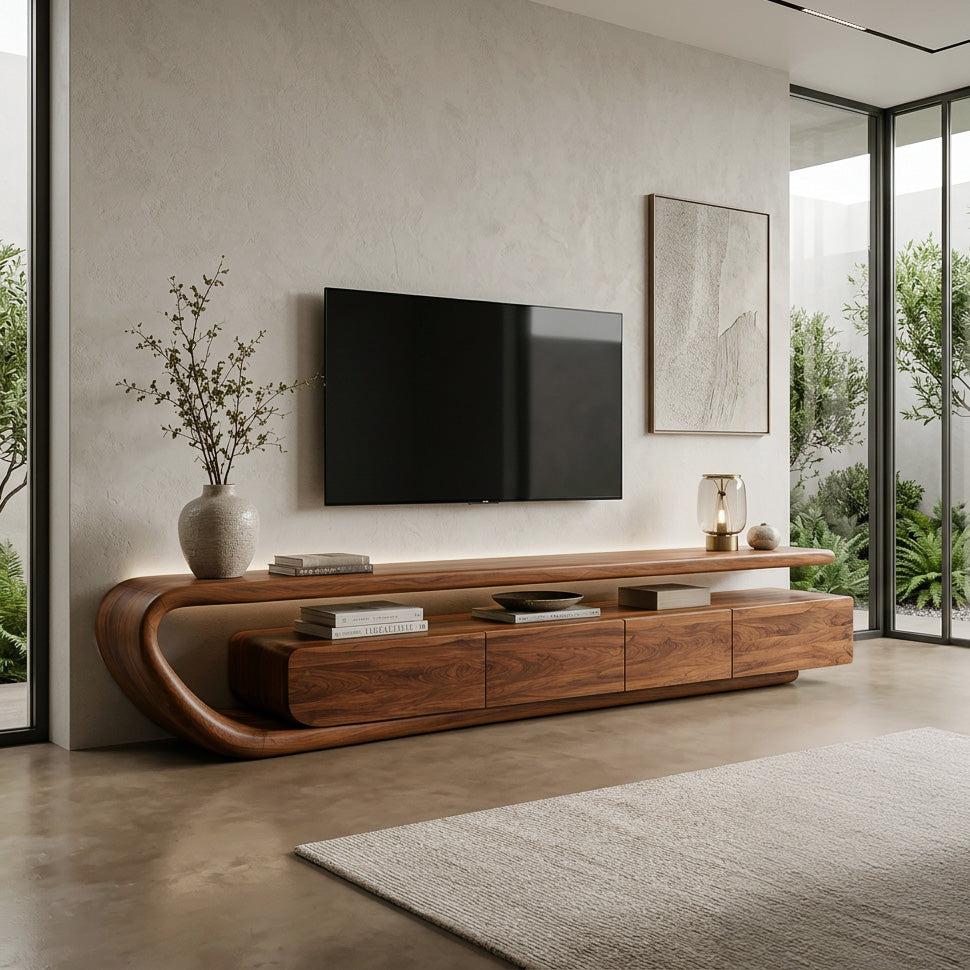Handcrafted Natural Wood TV Console For Luxury Interior