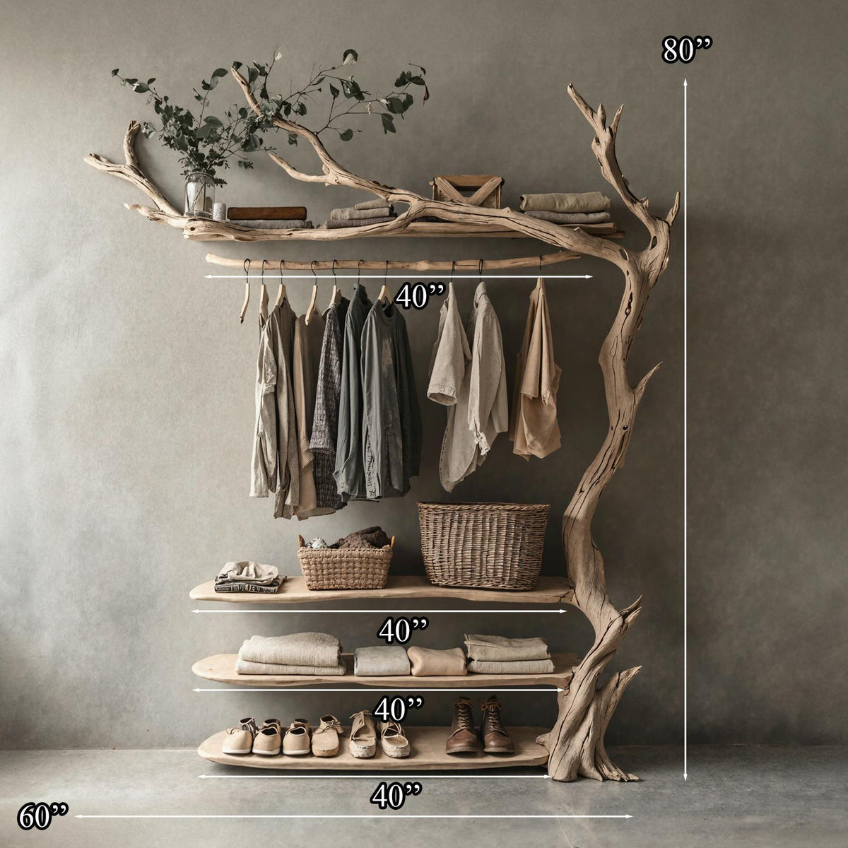 Standing Corner Rack Tree Branch Rustic Coat Hanger Coat Rack