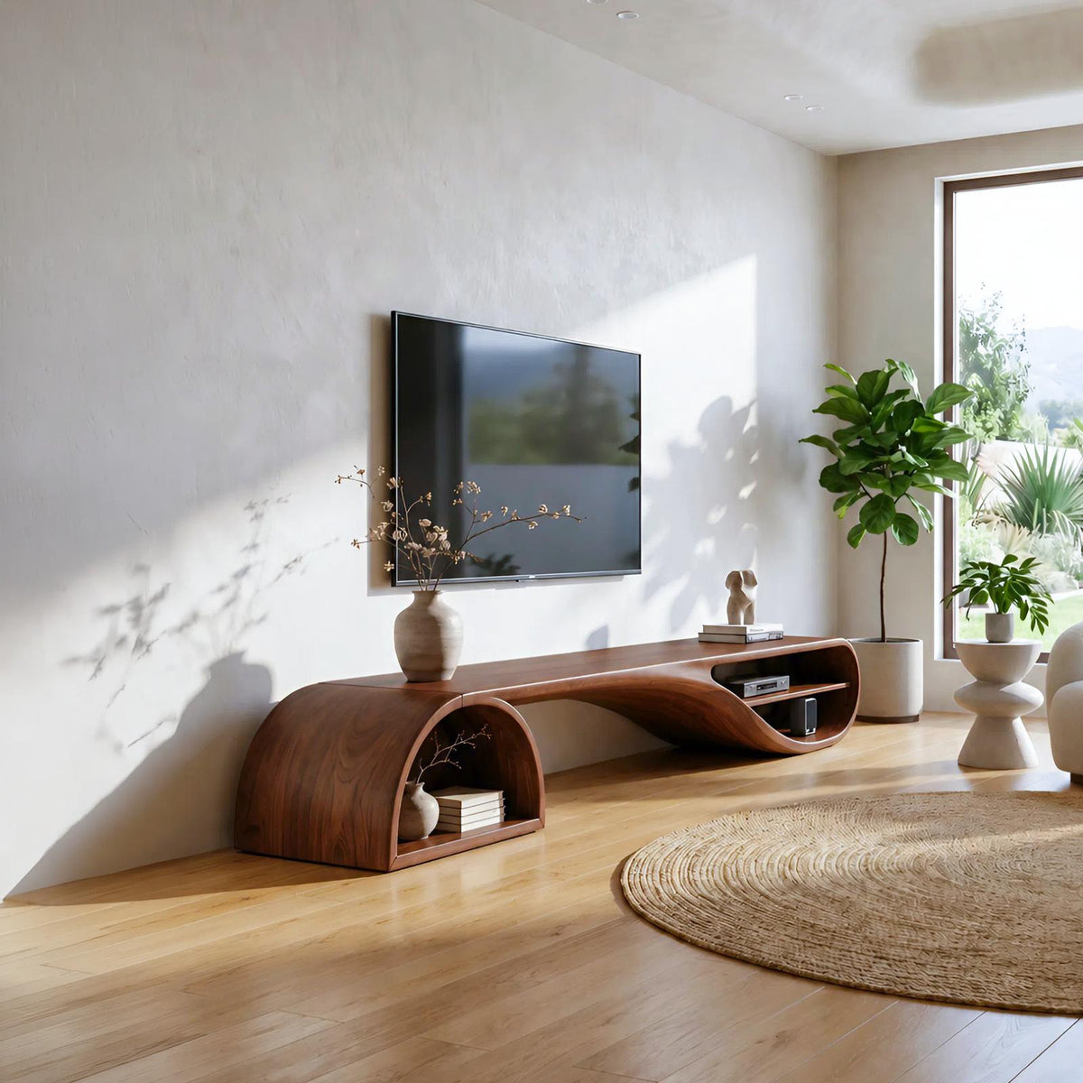 Minimalist Floating TV Stand, Wall-Mounted Wooden Media Console for Apartment Living Room