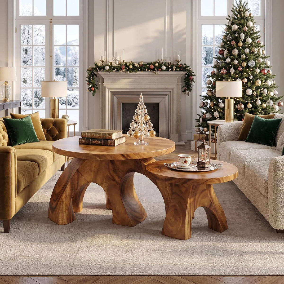 Handcrafted Xmas Round Coffee Table Luxury Apartment