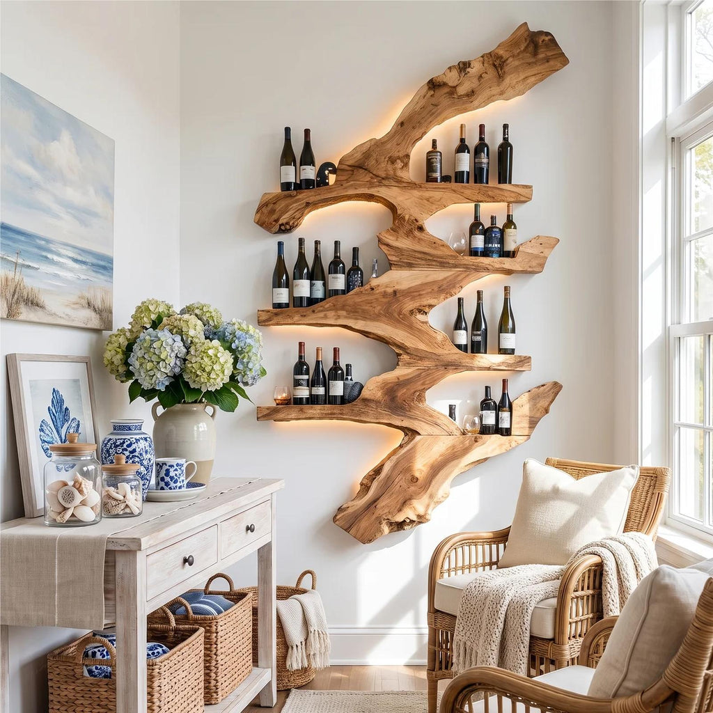 Handcrafted Wooden Wine Stand, Free-Standing Countertop Wine Bottle Rack & Display Holder for Kitchen & Bar