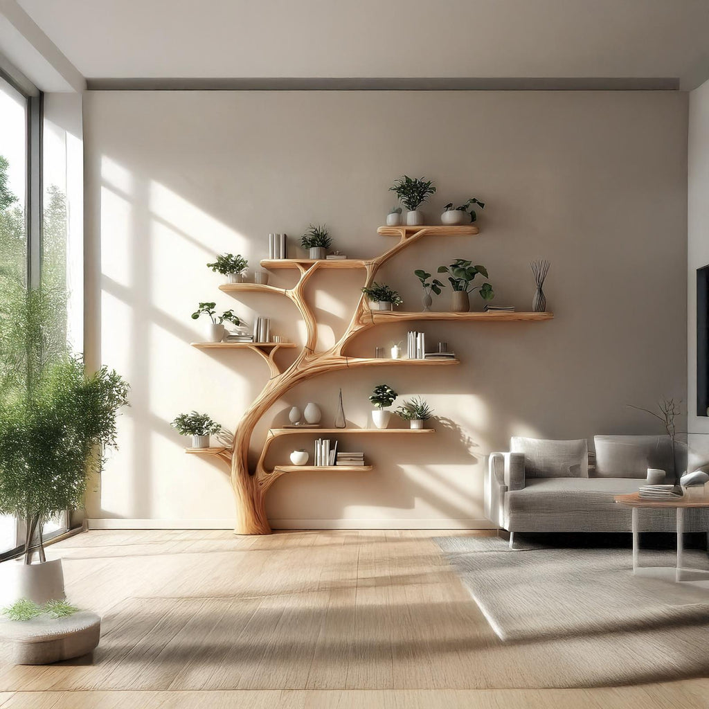 Midcentury Tree Bookshelf Bedroom Entry