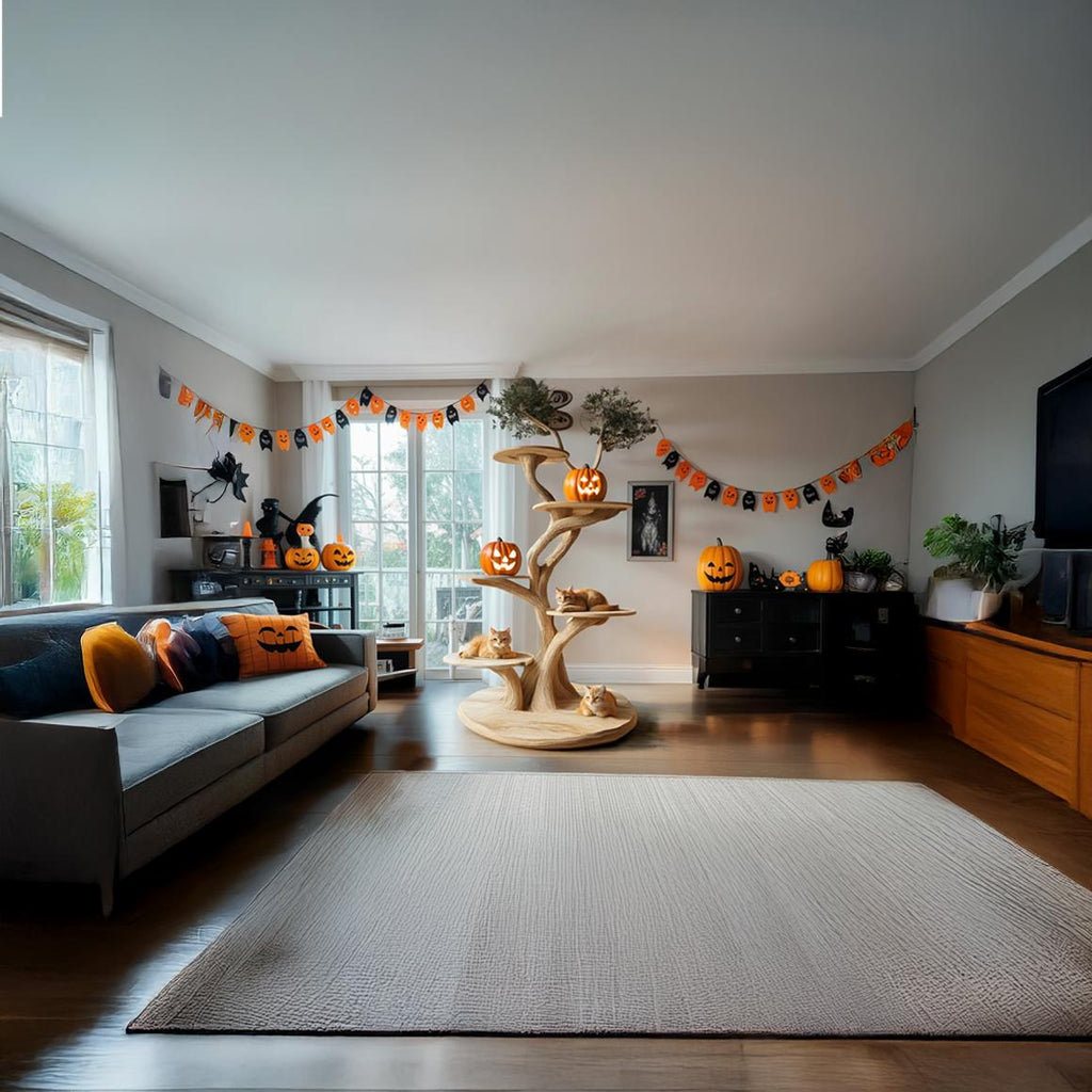 Rustic Real Wood Cat Tree Tower, Multi-Level Branch Cat Climbing Tree, Spooky Gothic Living Room Cat Furniture