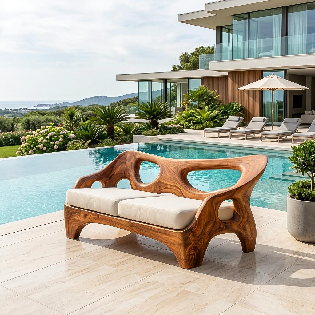 Luxury Wooden Sofa with Sculptural Design - Handcrafted Solid Wood Couch for Living Room, Lounge Furniture, Model