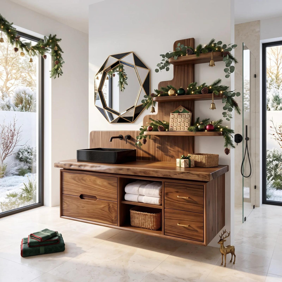 Mid Century Xmas Storage Bathroom Vanity City Apartment