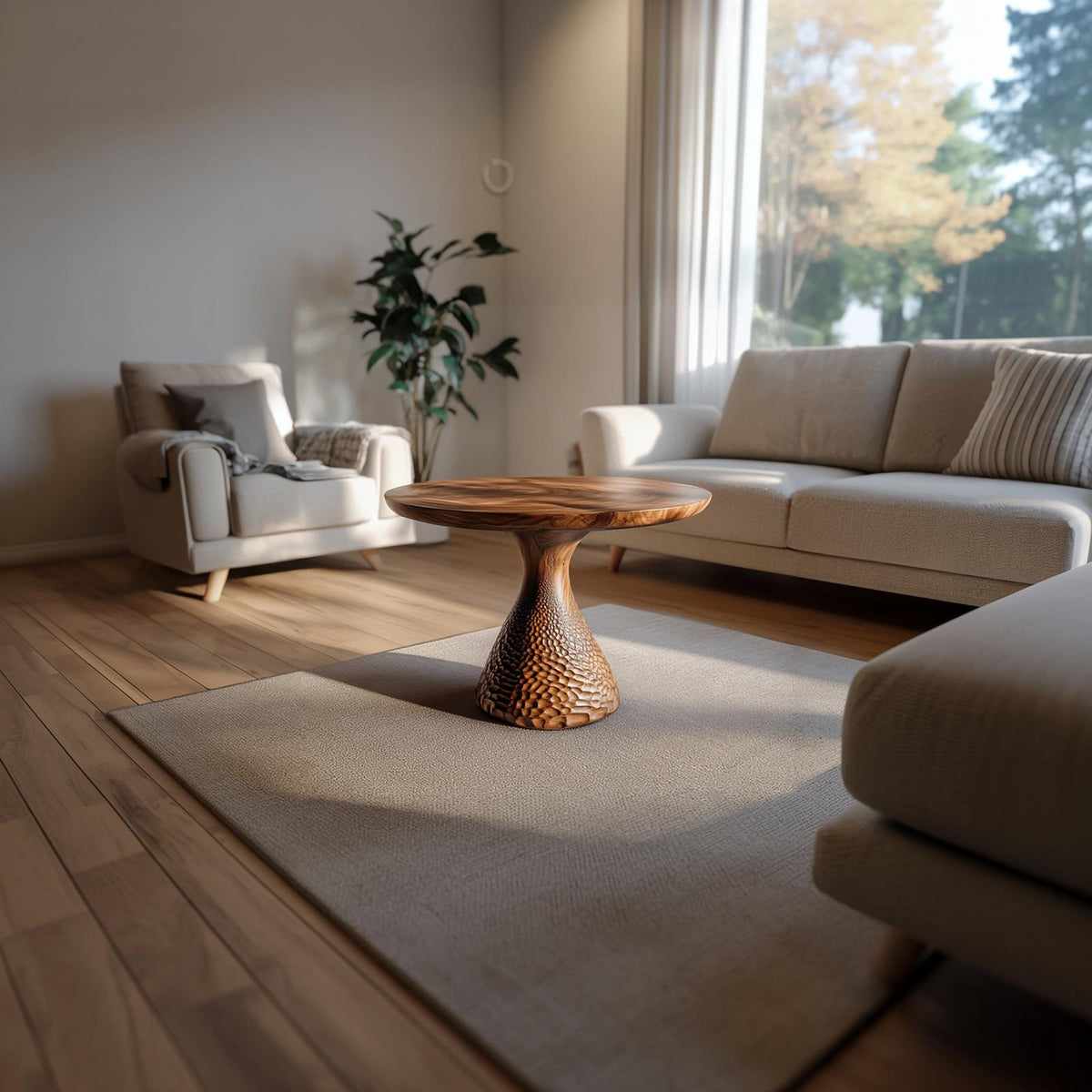 Sculptural Solid Wood Coffee Table, Handcrafted Artistic Center Table for Modern Living Room Home Decor