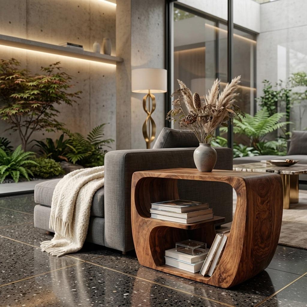 Quiet Luxury Wooden Side Table with Open Storage, Handcrafted Solid Wood End Table for Living Room & Lounge, Model