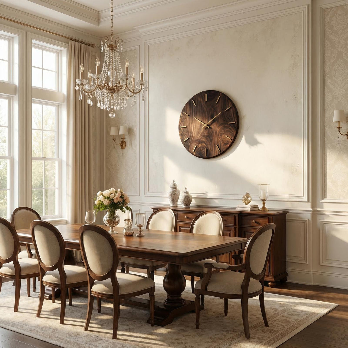 Modern Round Solid Wood Wall Clock Natural Wood Living Room