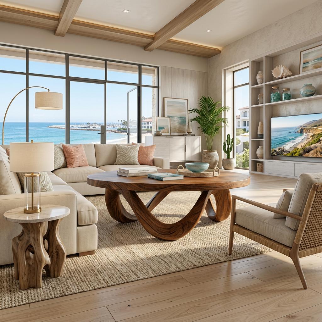 Modern Wooden Coffee Table with Unique Base Design, Handcrafted Solid Wood Living Room Center Table, Model