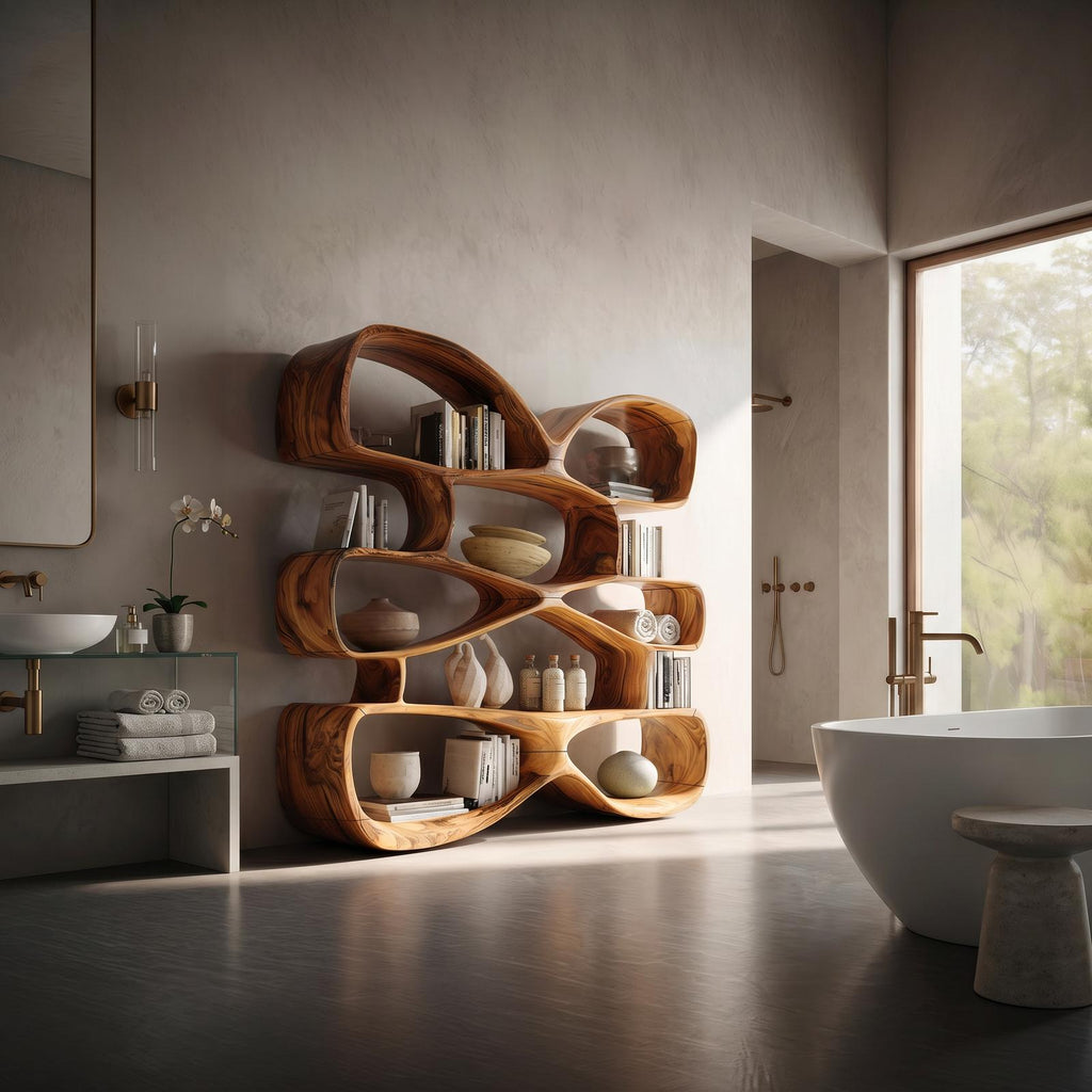 Contemporary Biomorphic Wooden Bookshelf In Fluid Design SILDTTRBS049