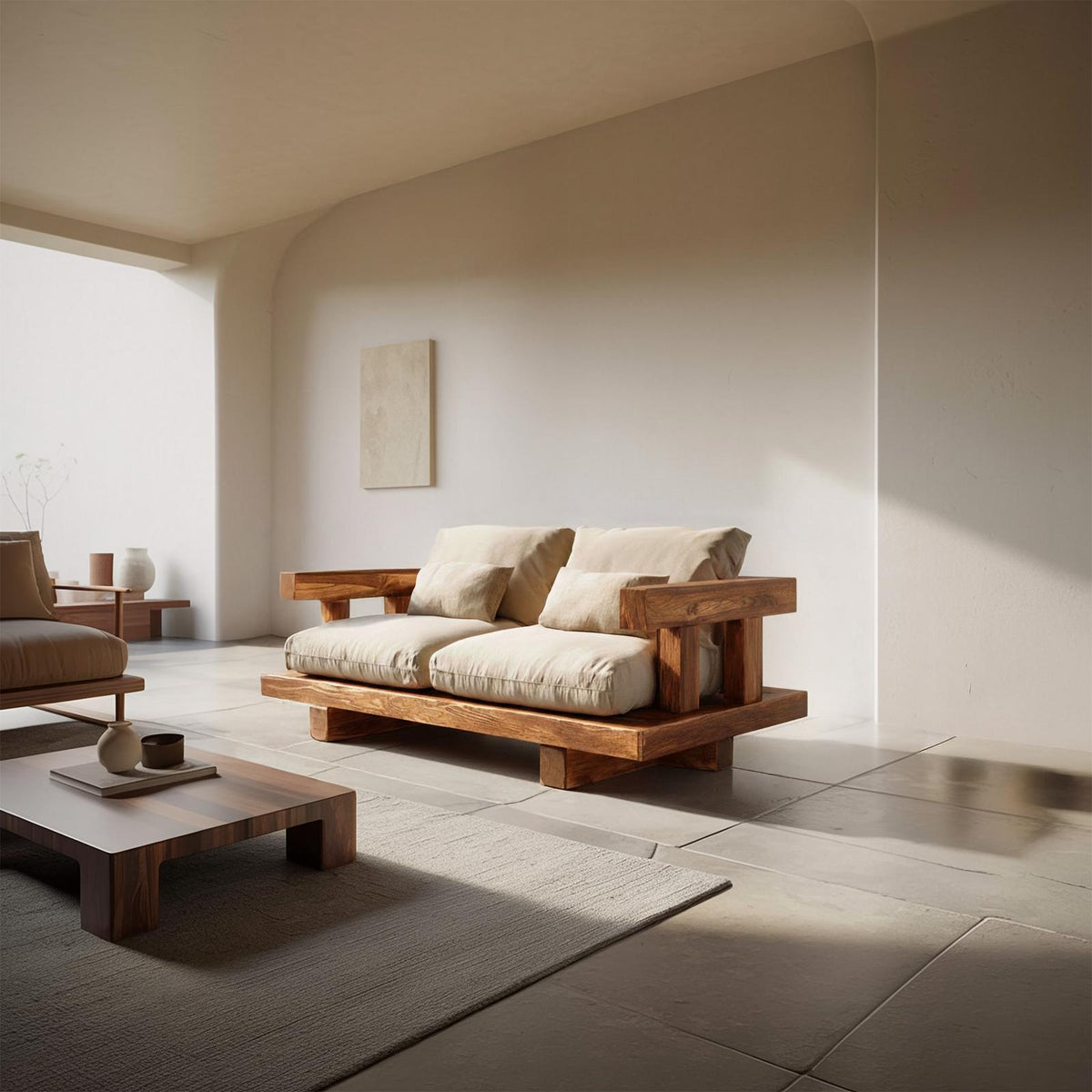 Modern Solid Wood Platform Sofa Living Room Minimalist Lounge Couch