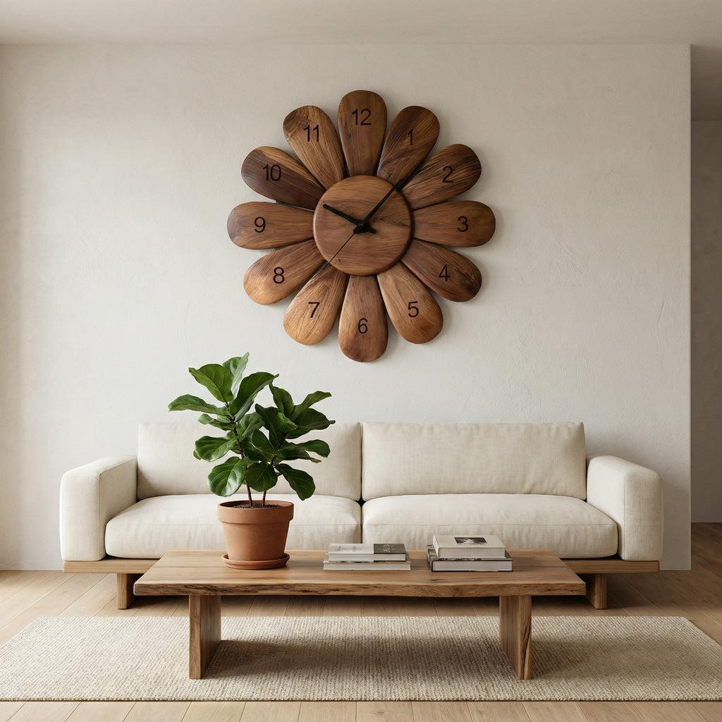 Handcrafted Wooden Wall Clock, Solid Wood Decorative Silent Timepiece for Modern Living Room Office