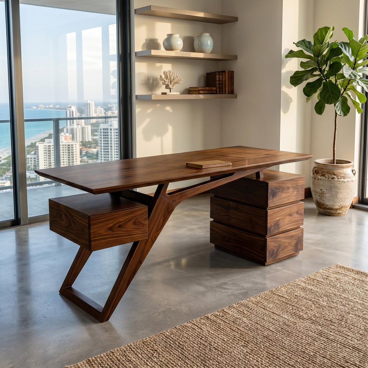 Modern Executive Desk With Sculptural Geometric Design For Workspace