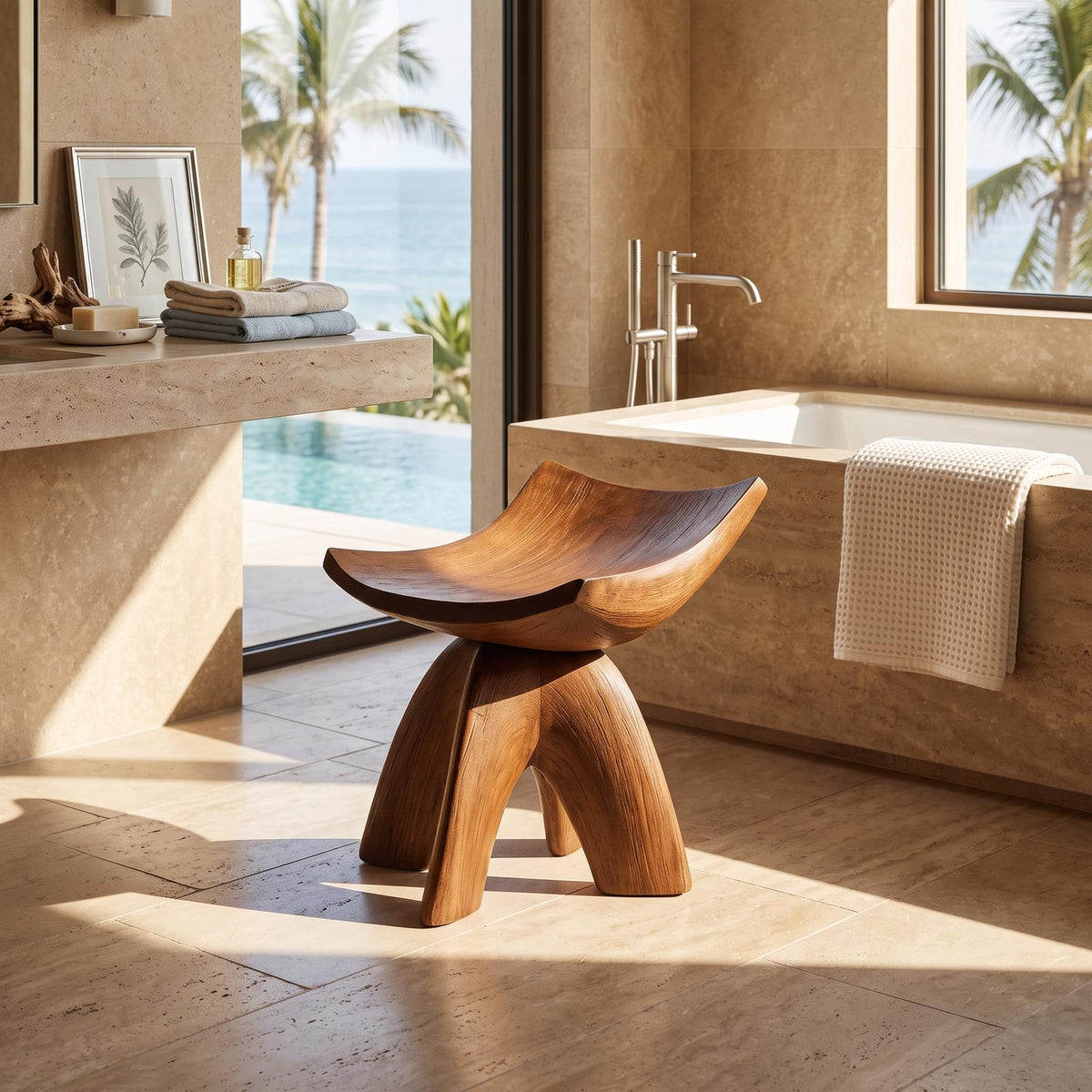 Rustic Shower Stool For Vintage Bathroom Aesthetic