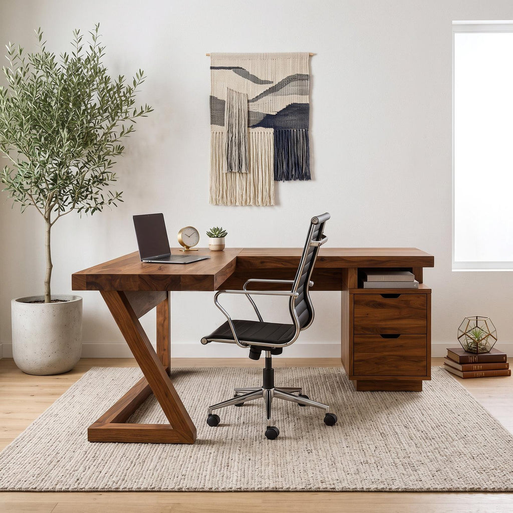 Modern L Shaped Desk With Drawers For Home Office Or Corner Workspace