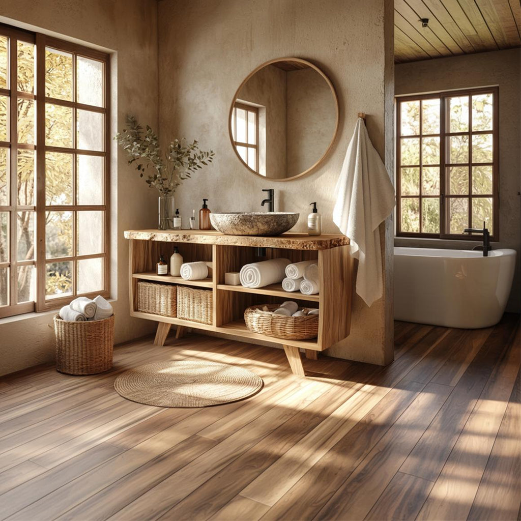 Spry Interior Rustic Bathroom Vanity Table, Handcrafted Thick Solid Wood Single Sink Washstand, Wall Mount Floating Storage Stand SINLSABRV236