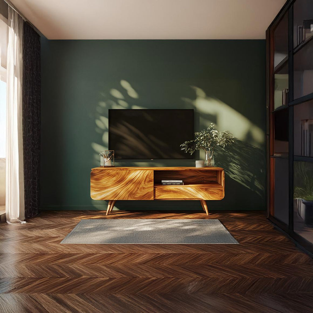 Organic Modern Sculpted Wood TV Cabinet, Luxury Media Console & Entertainment Center for Living Room, Model