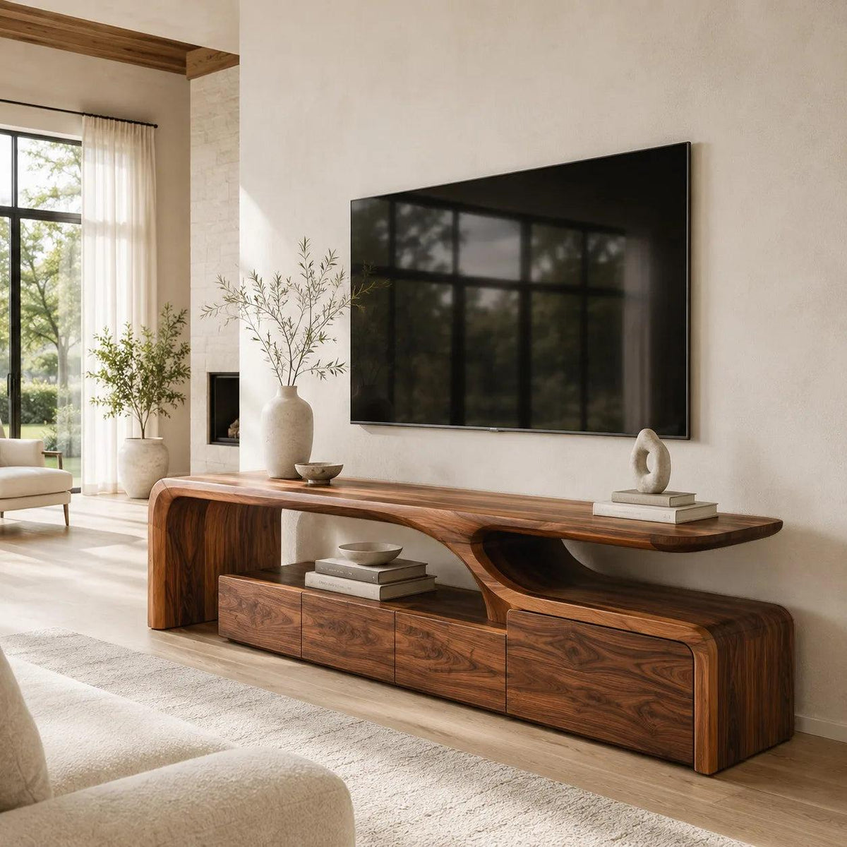 Contemporary Sculptural TV Console For Living Room
