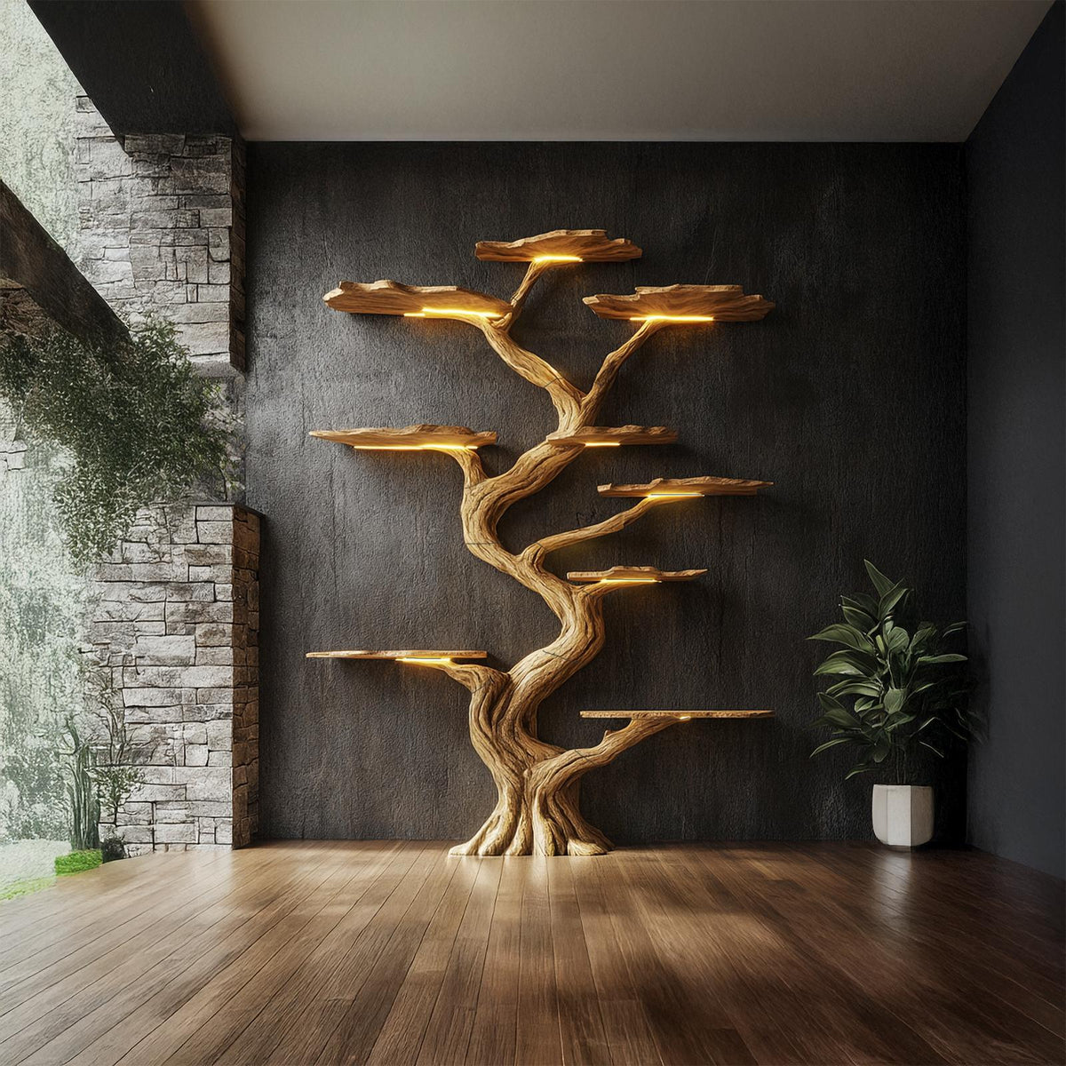 Handmade Tree Bookshelf Wood Rustic Modern Natural Style Decor Gift