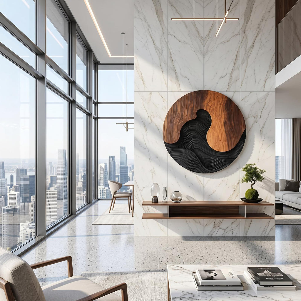 Scandinavian Artistic Wood Wall Art, Modern Minimalist Abstract Wall Decor Panel for Open Concept Living Space